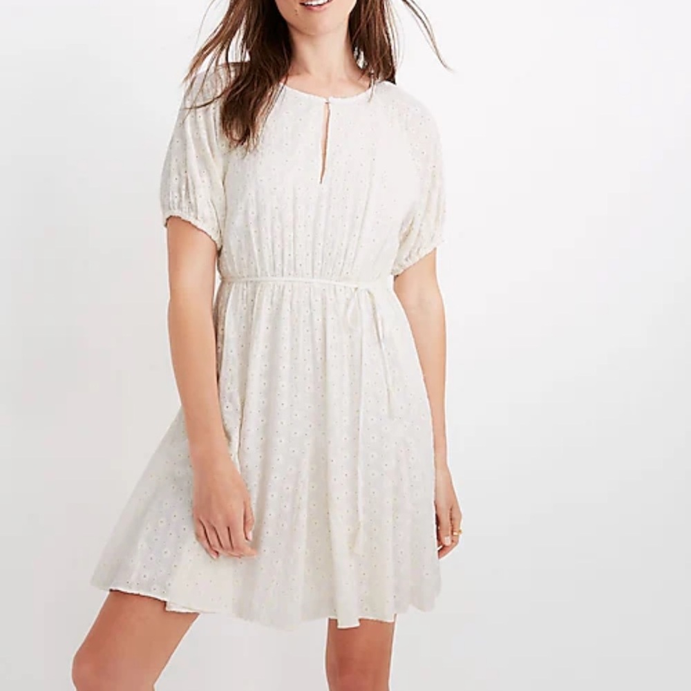 Madewell | Eyelet tassel tie cotton short sleeve mini dress size 4